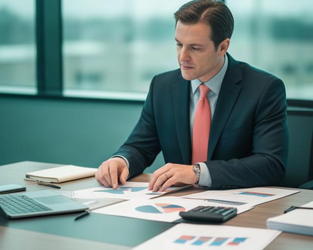 Professional reviewing compensation charts and retirement figures at a desk in a Northwest Indiana office